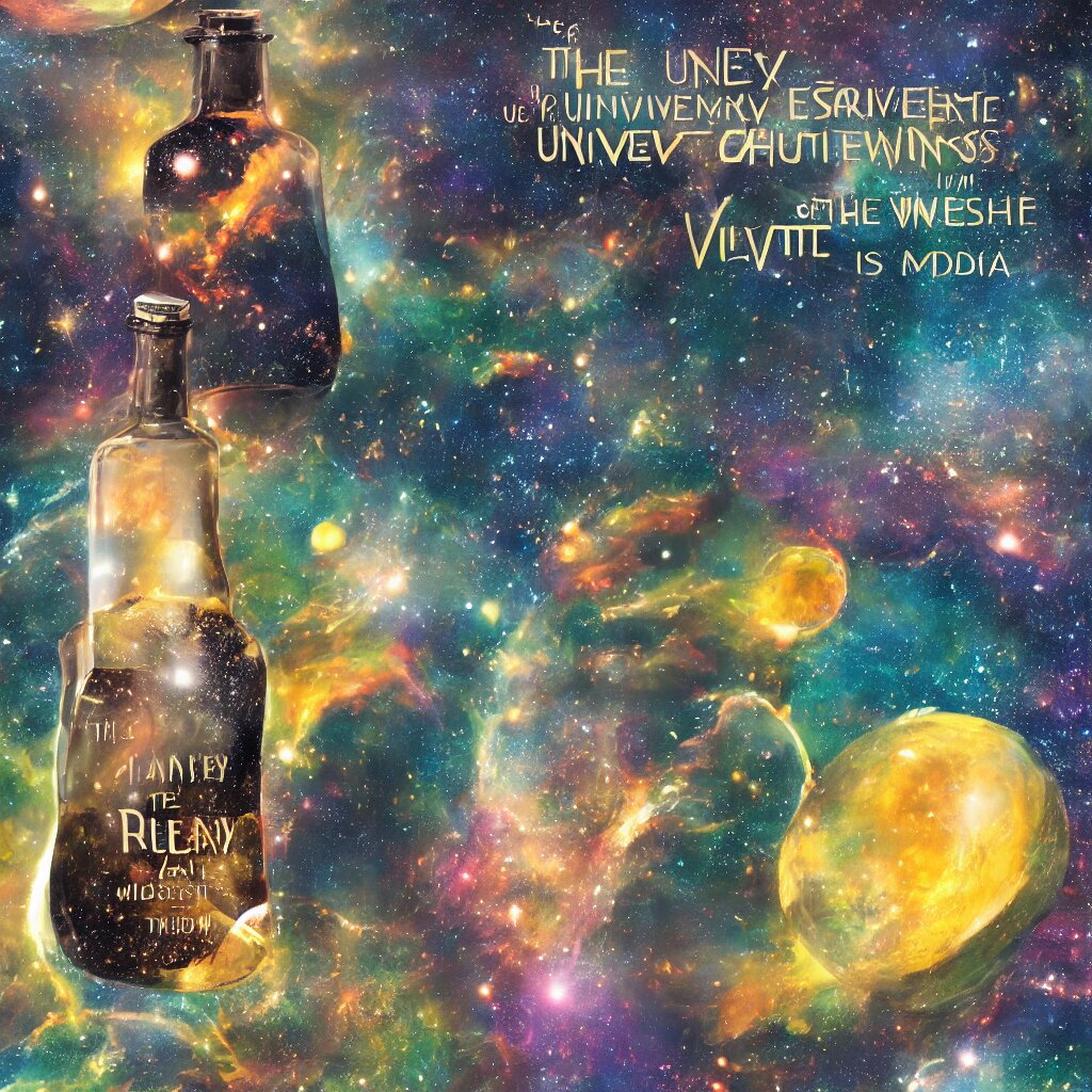 the universe contained within a bottle, in a style of midjourney 