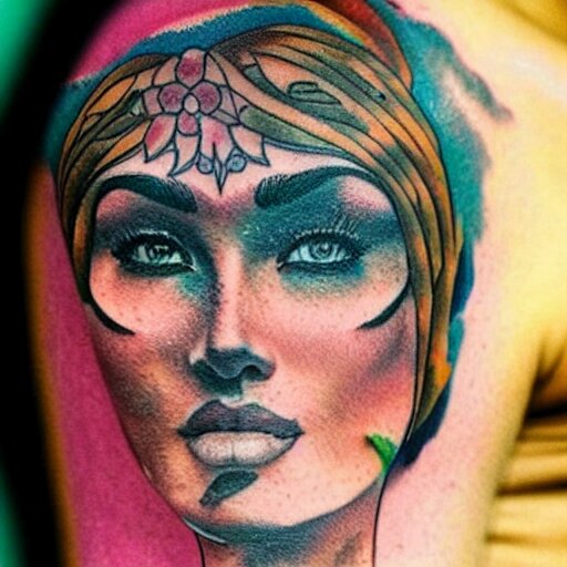 tattoo on female face, epic, colorful, beautiful, intricate detail