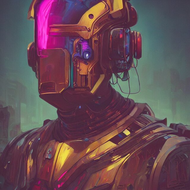 a beautiful portrait painting of a ( ( ( cyberpunk ) ) ) armor by simon stalenhag and pascal blanche and alphonse mucha and nekro. in style of digital art. colorful comic, film noirs, symmetry, brush stroke, vibrating colors, hyper detailed. octane render. trending on artstation 