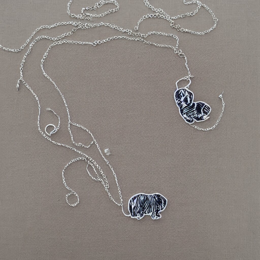 Scottish fold patterned silver embroidered necklace