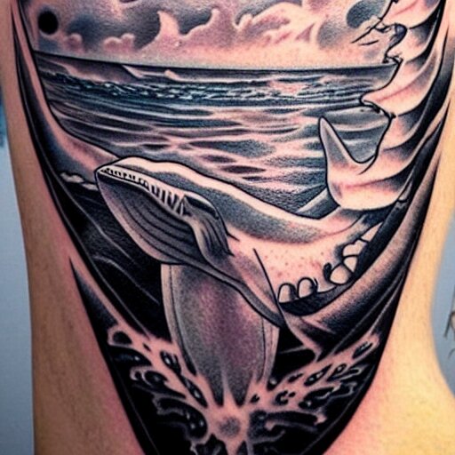 concept tattoo design, stencil, whale, magestic 