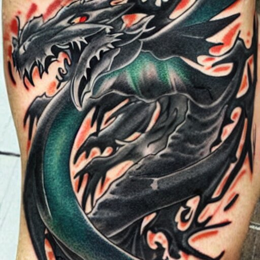 simple anime manga full color dragon!! Emerald and obsidian dragon, forearm tattoo, tattoo