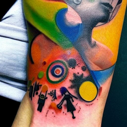 arm tattoo of a 3 d hole in the skin with multicolored robotic mechanics inside under the skin, insanely integrate, 3 d 