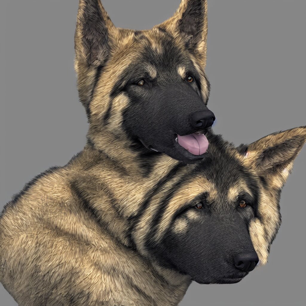 3 d rendering of paper japanese origami of simplified form of german shepherd, 2 d image 