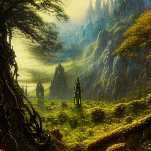 a beautiful and highly detailed matte painting of the lost elven land of avalon, celtic, psychedelic, epic scale, insanely complex, hyperdetailed, sharp focus, hyperrealism, artstation, cgsociety, 8 k, bright colors, by caspar friedrich, albert bierstadt, james gurney, brian froud, 