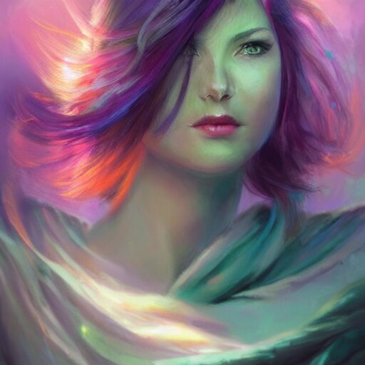 a fantastic vibrant mixed pastels 3 d painting of a somber female sorceress under a cloudy rainstorm weather, anaglyphy effect, cgsociety # conceptart cg, # oc, by vanessa lemen by charlie bowater by jeff easley by stephanie hans in deep space by ross tran by vanessa lemen by nasa hubble space telescope images 