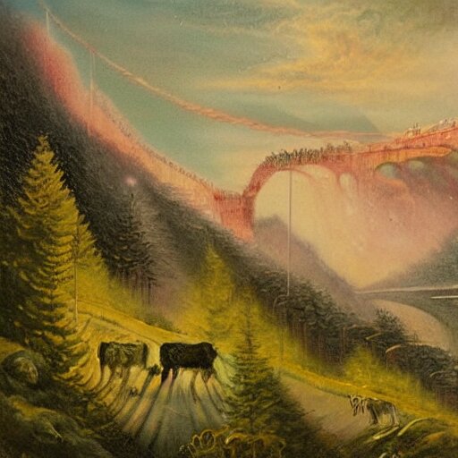 🌲🧙🐄🗻🌉, victorian painting 