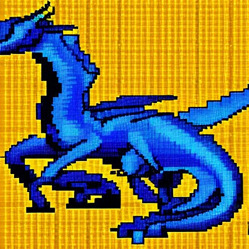 blue blueprint of a fantasy dragon pixel art 