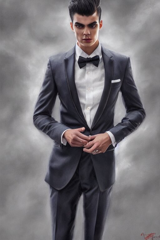 full body photo of a gorgeous young man wearing a formal suit in the style of stefan kostic, realistic, sharp focus, 8k high definition, insanely detailed, intricate, elegant, art by stanley lau and artgerm