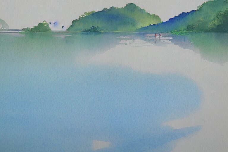 west lake summer watercolor pen light color trending on artstation 