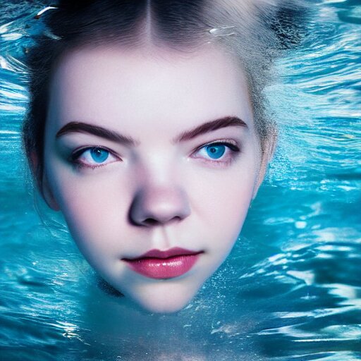 a beautiful girl like anya taylor - joy floating under the deep water, white petal, by personal photography, art by brookskim, closeup, 4 k, highly detailed, instagram, 