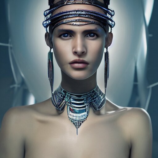 portrait of a stunningly beautiful and alluring futuristic tribal female, depth of field, zeiss lens, detailed, symmetrical, centered, fashion photoshoot, by Annie Leibovitz and Steve McCurry, David Lazar, Jimmy Nelsson, Breathtaking, 8k resolution, extremely detailed, beautiful, establishing shot, artistic, hyperrealistic, beautiful face, octane render