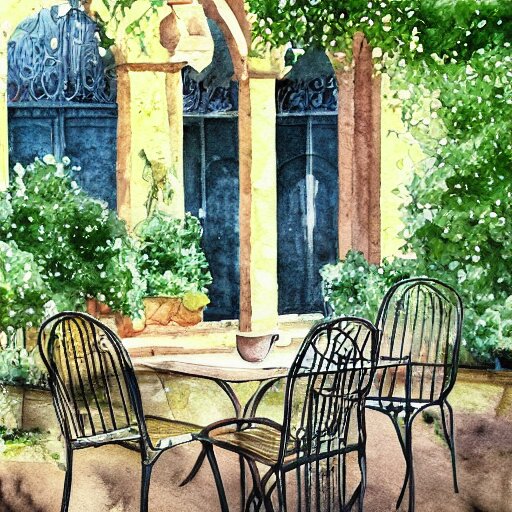 delicate, tiger, chairs, garden, paved, botanic watercolors, iridescent, 8 k, realistic shaded, fine details, artstation, italian, iron gate, tree, mediterranean, marvelous 