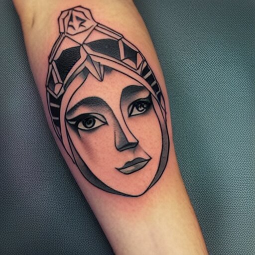 tattoo design, stencil, portrait of princess zelda in a bikini by artgerm, symmetrical face, beautiful, triforce 