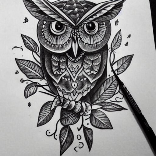 a tattoo sketch of an owl and a butterfly 