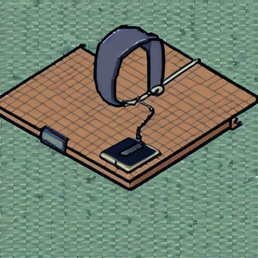 a bald hipster with headphones and a laptop, isometric pixelart, sprite, pixelart!! 