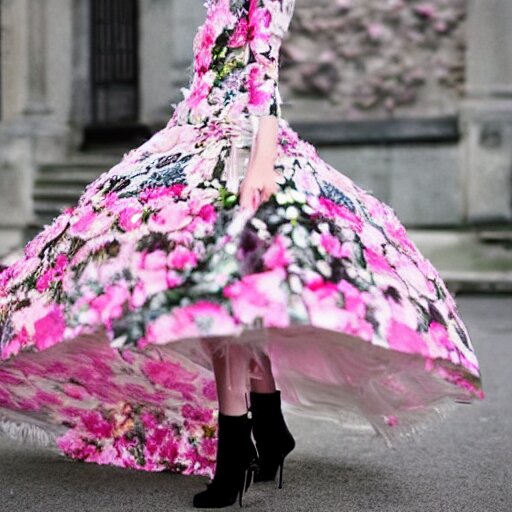 Dress made of 🌸 !! studio photo, street style, high fashion, backlit, Alexander mcqueen, Vivienne Westwood, Oscar De la Renta, Dior, magazine photo shoot, fantasy lut,