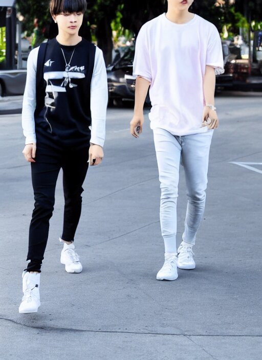 photo of PARK JIMIN walking in LA with his boyfriend YOONGI