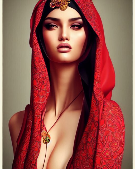 richly detailed color illustration of very very very very very beautiful Arab fashion model illustrated by Artgerm and Mina Petrovic and Timothy Kong and Marina Federovna. 3D shadowing