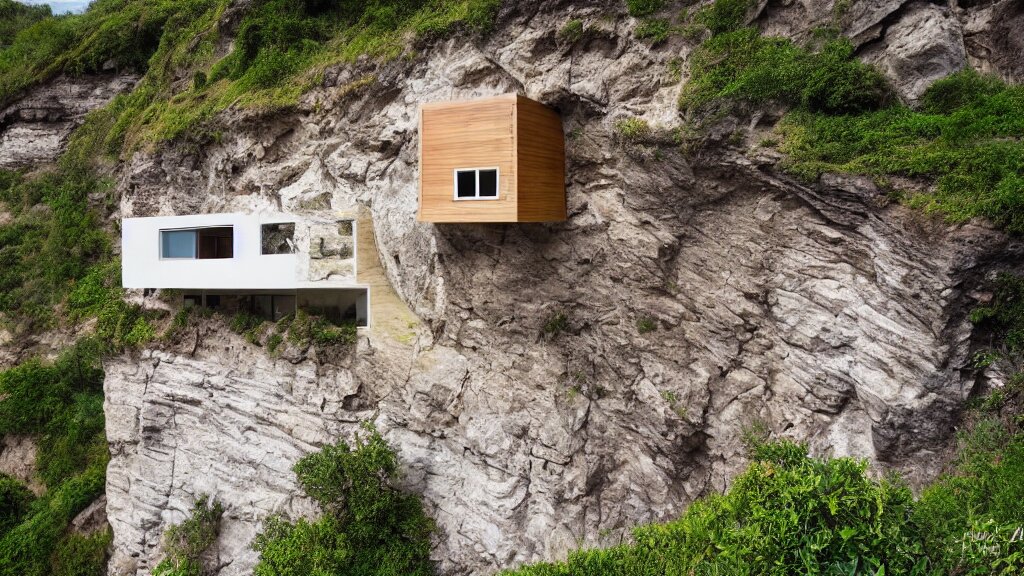 house built on the side of a cliff, award winning photo