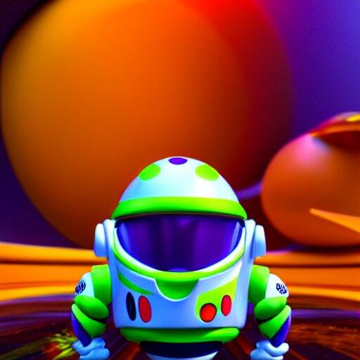 buzz light year without a head!!! with a goldfish swimming inside the visor!!! christi du toit style, octane render, artistic, vibrant colors, award winning, unreal engine, houdini render, studio light 