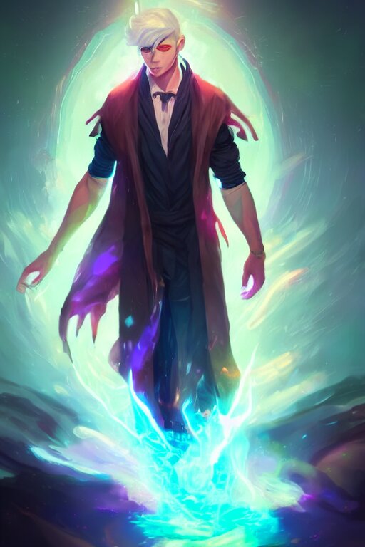 a human elemental sorcerer, blurred environment background, colorful magic effects, white skin, portrait, male, clothed, sharp focus, digital art, concept art, trending on artstation, dynamic lighting, by emylie boivin and rossdraws 