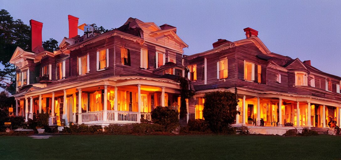 american foursquare house designed by dali, david lynch, and cartier at sunset. cinematic. fujinon premista 1 9 - 4 5 mm t 2. 9. portra 8 0 0. 