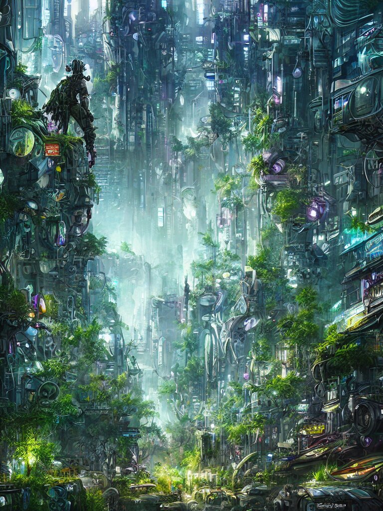 Lexica - A cyberpunk city overgrown with biopunk foliage by tony sart ...