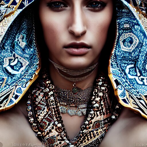 portrait of a stunningly beautiful arabic tribal female, depth of field, zeiss lens, detailed, symmetrical, centered, fashion photoshoot, by Annie Leibovitz and Steve McCurry, David Lazar, Jimmy Nelsson, Breathtaking, 8k resolution, extremely detailed, beautiful, establishing shot, artistic, hyperrealistic, beautiful face, octane render