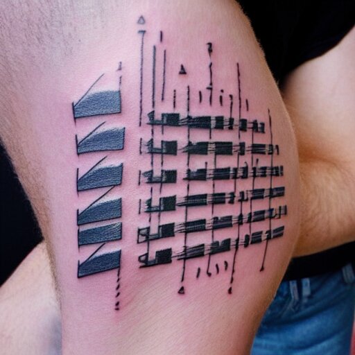 a fineline tattoo on the forearm of a melting electric guitar surrounded by mathematical formulas 