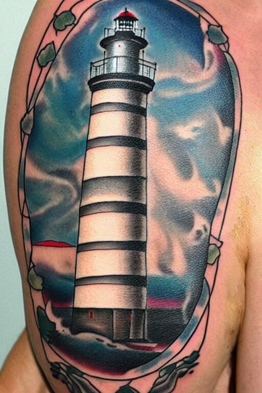 American traditional tattoo of a lighthouse