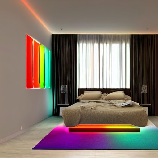 govee led strip lighting in bedroom, scene, colourful, 8 k, unreal engine, realistic, house and home, 