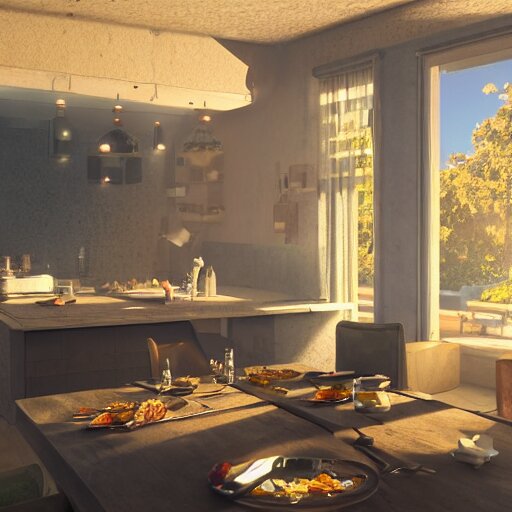 what's for dinner? unreal 5, daz, hyperrealistic, octane render cinematic volume inner glowing aura global illumination ray tracing hdr 