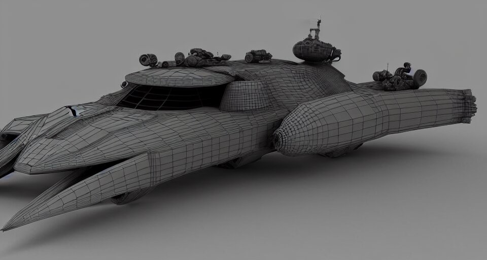 highly detailed cinematic scifi render of 3 d sculpt of fury road spaceship 