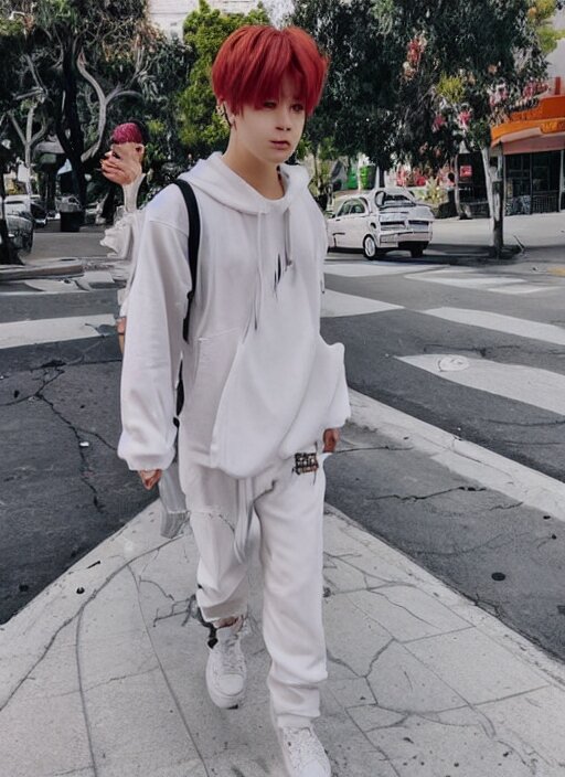 photo of PARK JIMIN walking in LA with his boyfriend YOONGI