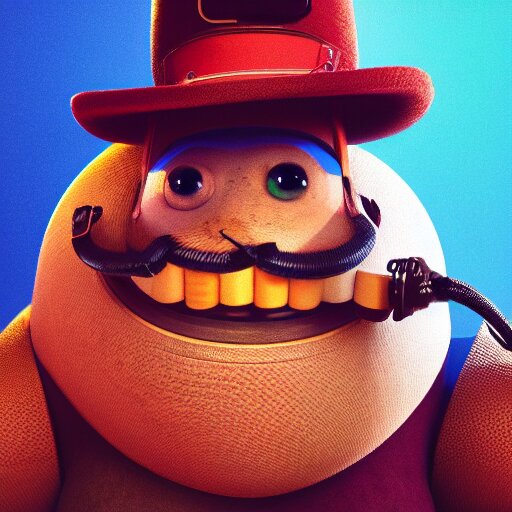 full body portrait of a round robot with a moustache wearing hat, painting a canvas, big head, high detail, beautiful light, depth of field, sharp focus, clean design, 4 k, pixar, colorful, octane render 