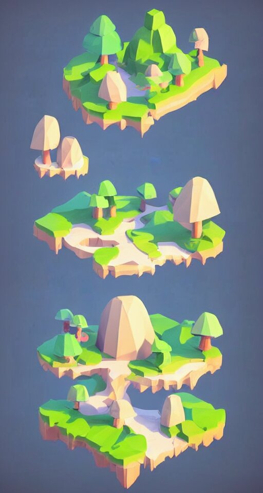 a cute little matte low poly isometric mushroom island, waterfalls, lat lighting, soft shadows, trending on artstation, 3d render, monument valley, fez video game,