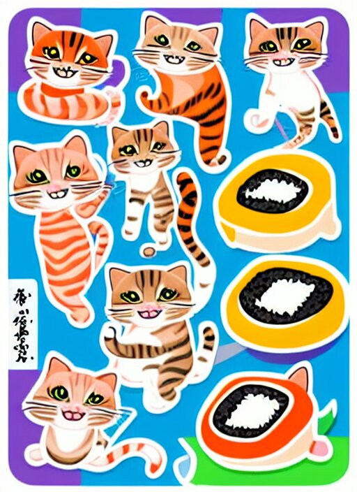 cats and sushi sticker sheet 