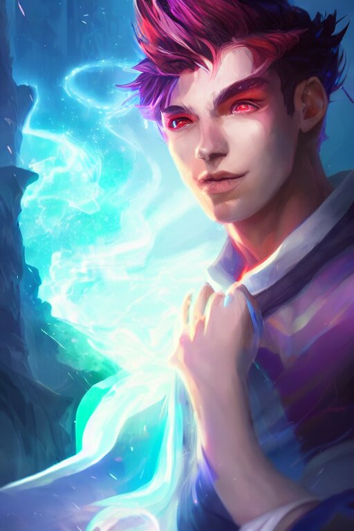 a human elemental sorcerer, blurred environment background, colorful magic effects, white skin, portrait, male, clothed, sharp focus, digital art, concept art, trending on artstation, dynamic lighting, by emylie boivin and rossdraws 