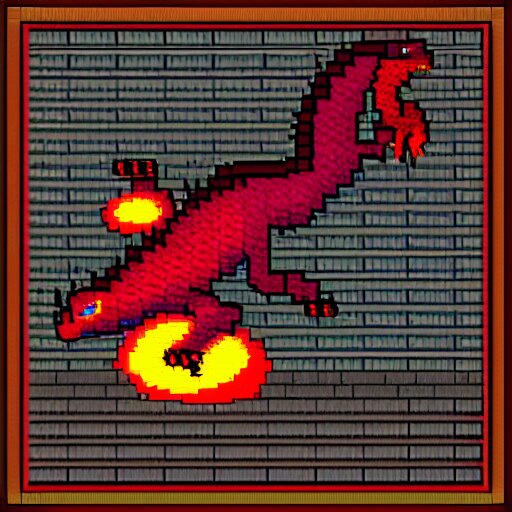 dragon spit fire, pixel art 8 x 8 size. 