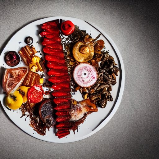 a plate with disgusting, but futuristic food, professional food photography