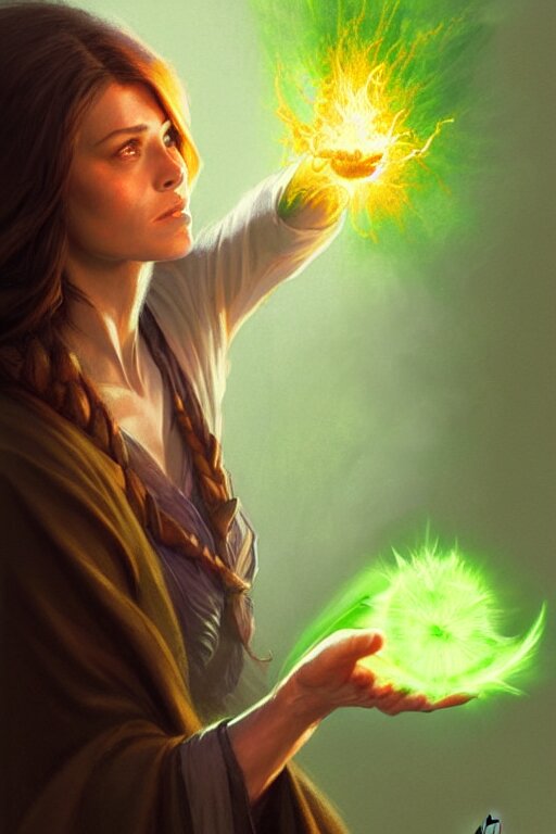 a female wizard casting a green fireball | | pencil sketch, realistic shaded, fine details, realistic shaded lighting poster by greg rutkowski, magali villeneuve, artgerm, jeremy lipkin and michael garmash and rob rey 