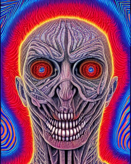 human body breaking away, conjuring psychedelic illustration, part by shintaro kago, part by alex gray, ultra realistic, highly detailed, 8 k, symmetry, fractals, grotesque, vibrant 