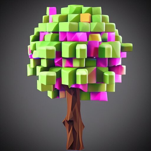 a low poly tree with cubes as fruits