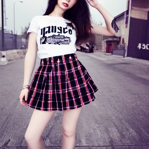 female model teenage emo photography plaid skirt band shirt 