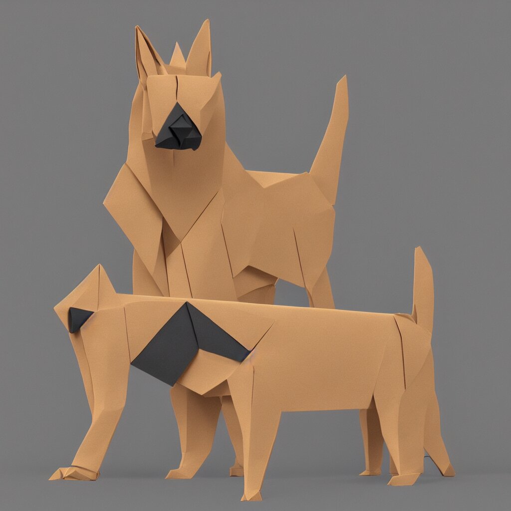 3 d rendering of japanese cardboard origami of simple shape of german shepherd, 2 d image, trending on artstation 