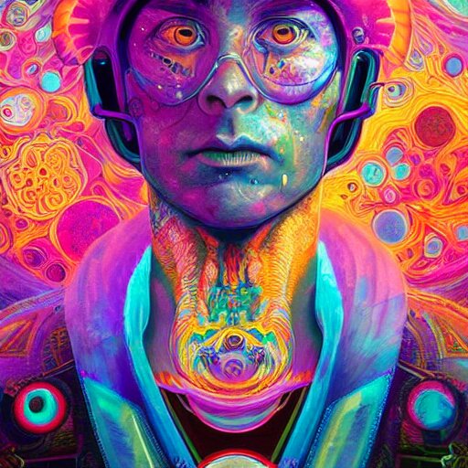 An extremely psychedelic experience, colorful, surreal, dramatic lighting, cosmonaut, LSD, face, detailed, intricate, elegant, highly detailed, digital painting, artstation, concept art, smooth, sharp focus, illustration, art by Sam Spratt, Dan Mumford, Artem Demura and Alphonse Mucha