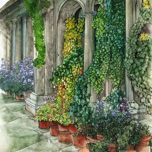 delicate garden on paper floating puffy vines botanical herbarium botanic watercolors iridescent 8 k wide angle realistic artstation italian rainbow colonnade oak pine liberty architecture pompeii 