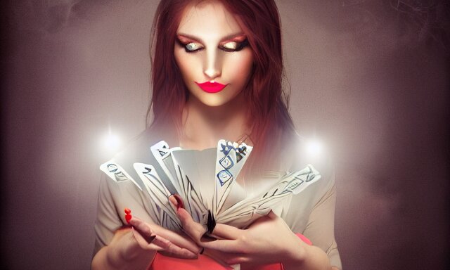 witch doing a card trick, cardistry, cards, fantasy, digital art, soft lighting, wide shot, 8 k 