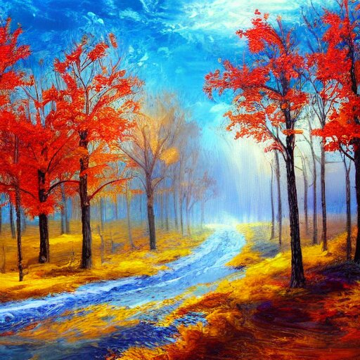 painting depicting all four season in one paintng, concept art, artstation, detailed, impressionism, oil on canvas, knife painting, messy, 